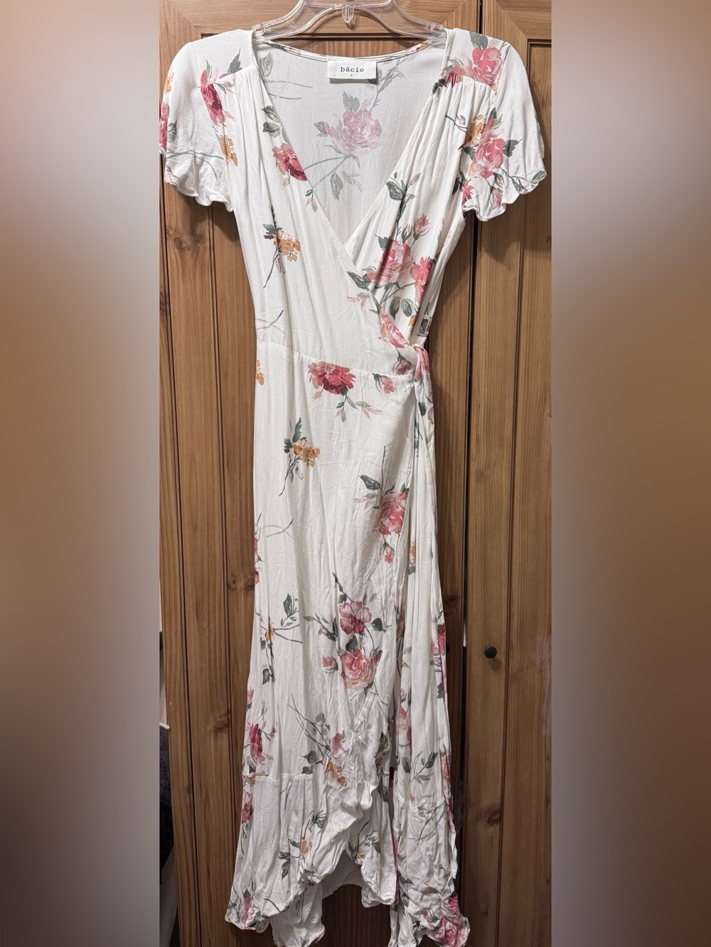 Bacio Floral Wrap Maxi Dress – Size Small/Medium– Ivory/Pink Floral – Lined